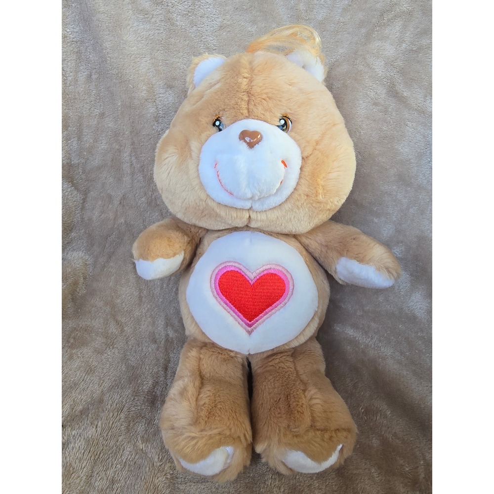 Care Bears Tenderheart Bear Plush 2002 Play Along Tan Heart Belly Badge 13 Inch